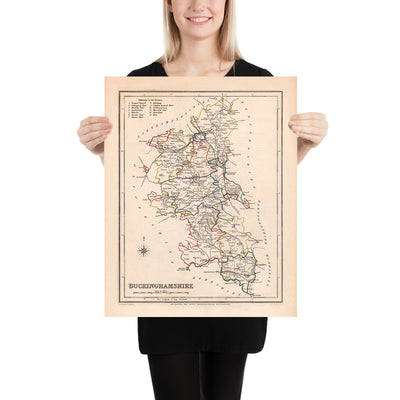 Alte Karte von Buckinghamshire von Samuel Lewis, 1844: Aylesbury, High Wycombe, Milton Keynes, Marlow, Amersham, Chesham
