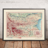 Mapa antiguo de Bulgaria, 1967: Sofía, representación política y física detallada, montañas, ríos y llanuras 