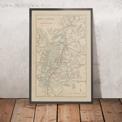 Old Wine Map of Burgundy, 1895: Côte de Beaune & Cote d’Or, Dijon, Beaune, Vineyards, Saône River