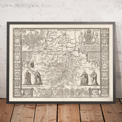 Ancienne carte de CambridgeShire, 1611 par John Speed ​​- Cambridge, Peterborough, Wisbech