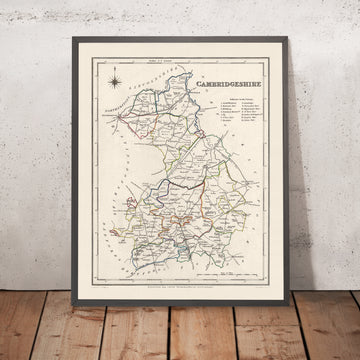 Vecchia mappa del Cambridgeshire di Samuel Lewis, 1844: Ely, Wisbech, Huntingdon, St Ives e March 