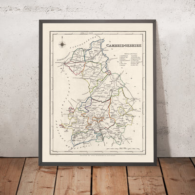 Old Map of Cambridgeshire by Samuel Lewis, 1844: Ely, Wisbech, Huntingdon, St Ives, and March