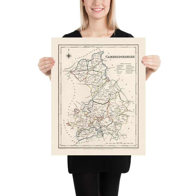 Old Map of Cambridgeshire by Samuel Lewis, 1844: Ely, Wisbech, Huntingdon, St Ives, and March