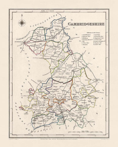 Old Map of Cambridgeshire by Samuel Lewis, 1844: Ely, Wisbech, Huntingdon, St Ives, and March