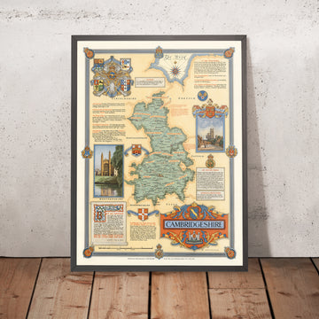 Ancienne carte illustrée du Cambridgeshire par Clegg, 1947 : Cambridge, Ely, Seconde Guerre mondiale, King&