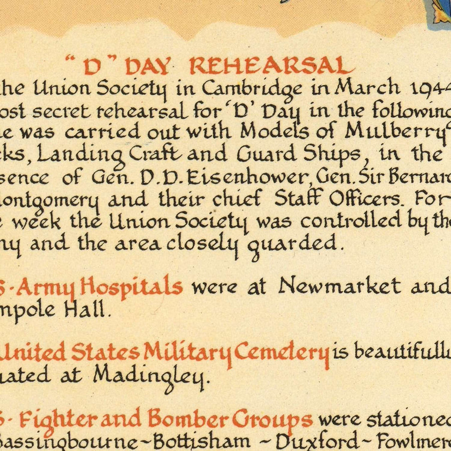 Mapa ilustrado antiguo de Cambridgeshire, realizado por Clegg, 1947: Cambridge, Ely, Segunda Guerra Mundial, King&
