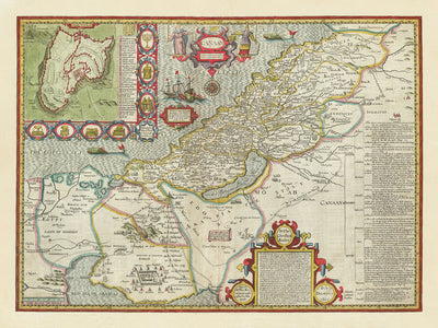 Ancienne carte de Canaan (Terre Sainte) par John Speed, 1611 : Jérusalem, Bethléem, Nazareth, Samarie, Jéricho