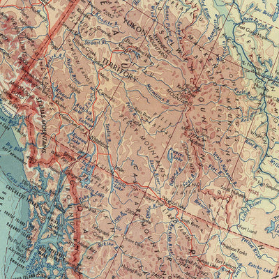 Mapa antiguo del oeste de Canadá realizado por el Servicio de Topografía del Ejército Polaco, 1967: Montreal, Vancouver, Territorio del Yukon, Territorios del Noroeste, Columbia Británica