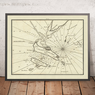 Isola di Lérins e Carta Nautica della Baia di Cannes di Heather, 1802: Forti, Monastero, Passaggi 