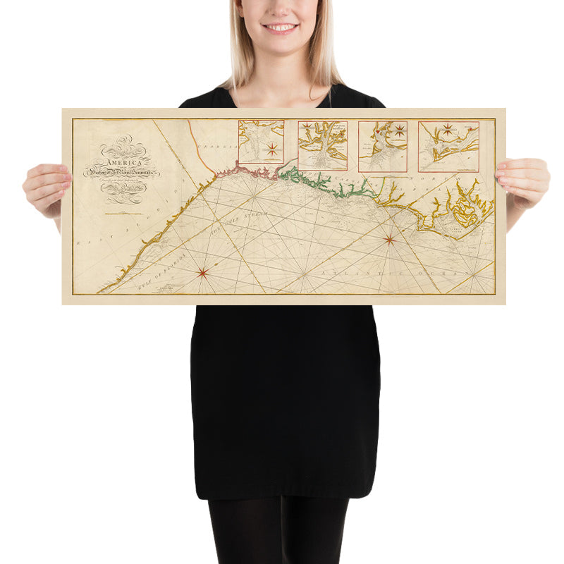 Old Coast Chart of the Carolinas, Georgia & East Florida by Heather, 1799: Savannah, Charleston, Gulf Stream