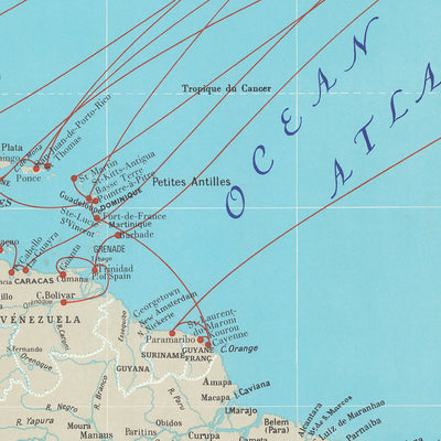 Old Map of Compagnie Generale Transatlantique by Blondel La Rougery, 1970: Shipping Routes, Liners