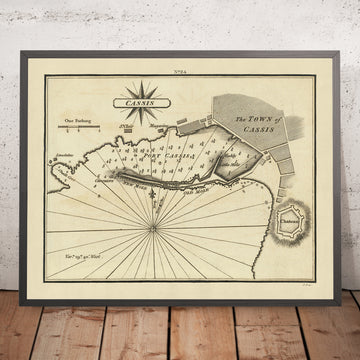 Carte nautique de la vieille ville et du port de Cassis par Heather, 1802 : Côte d&