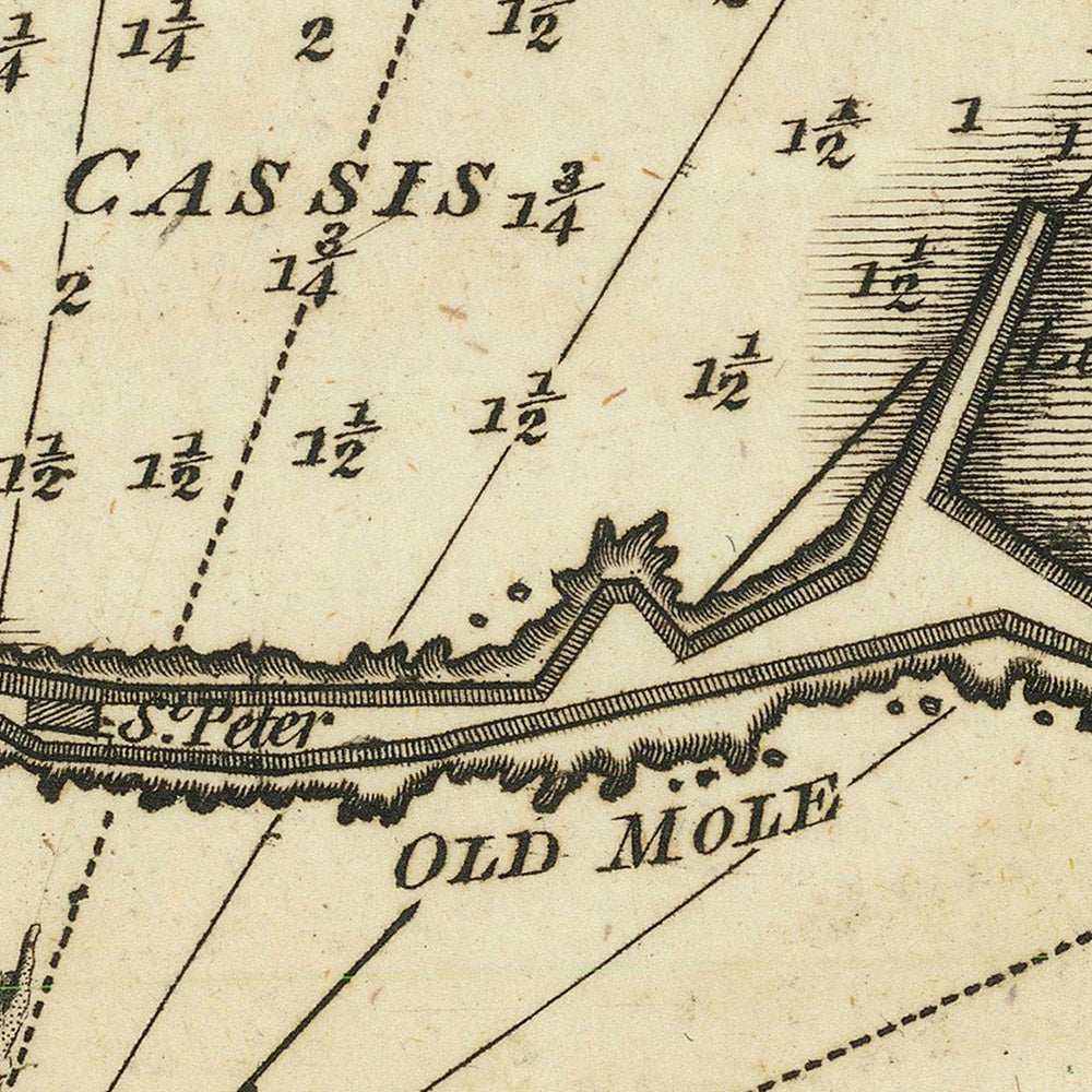 Ancienne carte marine de Cassis par Heather, 1802 : port, fort, fours à chaux