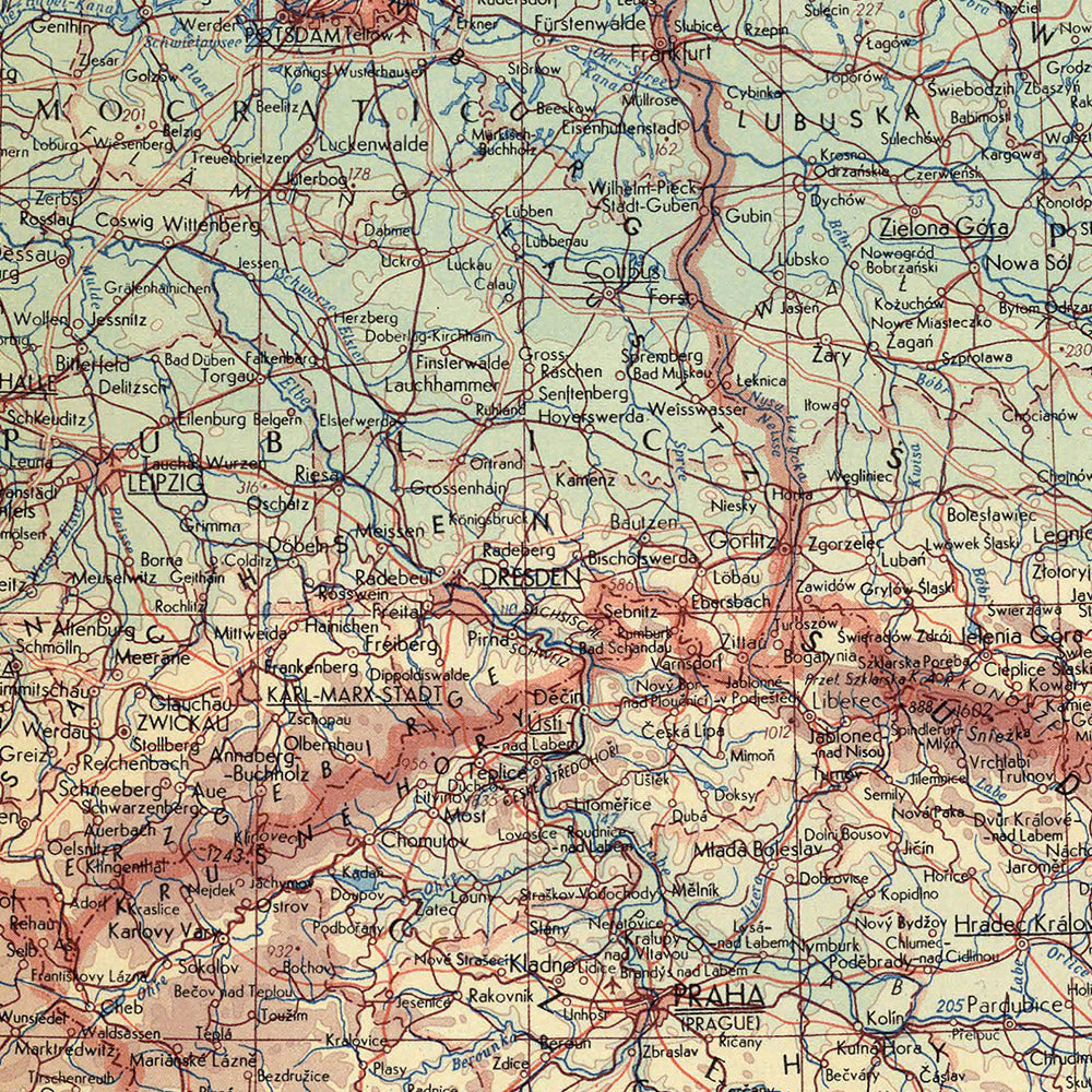 Old Map of Central Europe, 1967: Germany, Poland, Czechia, Belgium, Netherlands