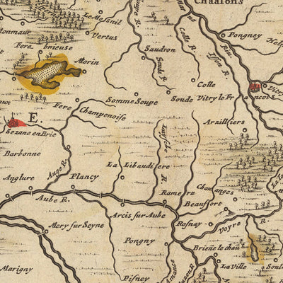 Carte ancienne du Champagne et du Brie par Nicolaes Visscher II, 1690 : Reims, Dijon, Metz, Nancy, Parc Naturel Régional de la Forêt d'Orient