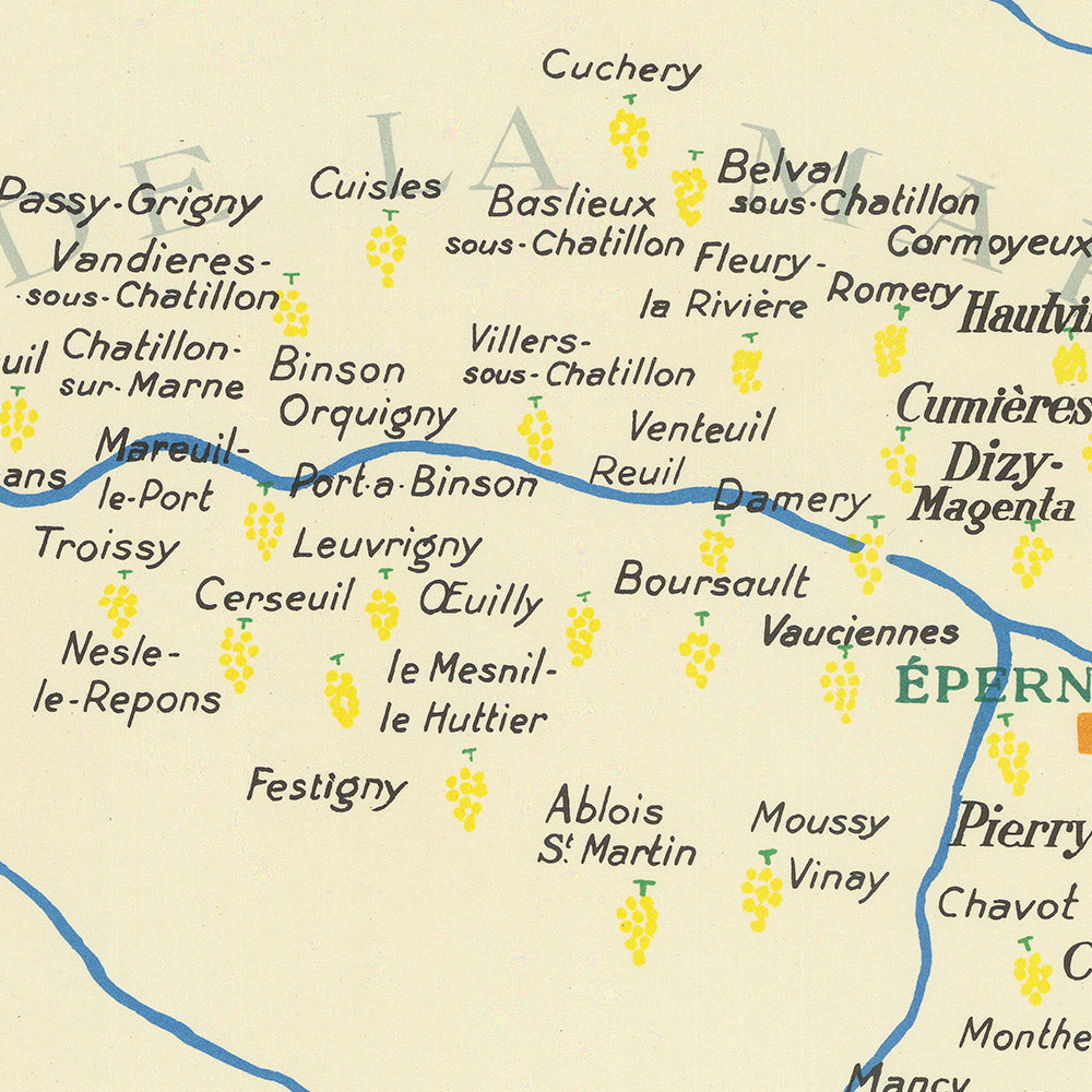 Alte Bildkarte der Champagnerregion von Hetreau, 1954: Reims, Troyes, Epernay, Marne, Weinberge