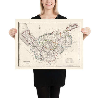 Old Map of Cheshire by Samuel Lewis, 1844: Warrington, Stockport, Chester, Macclesfield, and Crewe