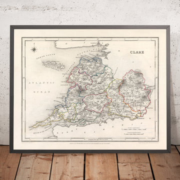 Ancienne carte du comté de Clare par Samuel Lewis, 1844 : Ennis, Kilrush, l&