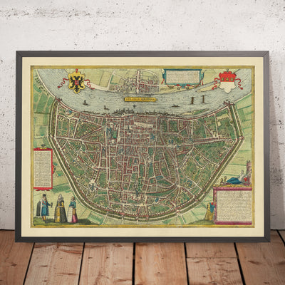 Alte Vogelperspektive-Karte von Köln von Braun, 1572: Kölner Dom, Rhein, Altstadt, Neustadt, Heumarkt