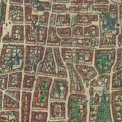 Antiguo mapa a vista de pájaro de Colonia por Braun, 1572: Catedral de Colonia, río Rin, Altstadt, Neustadt, Heumarkt