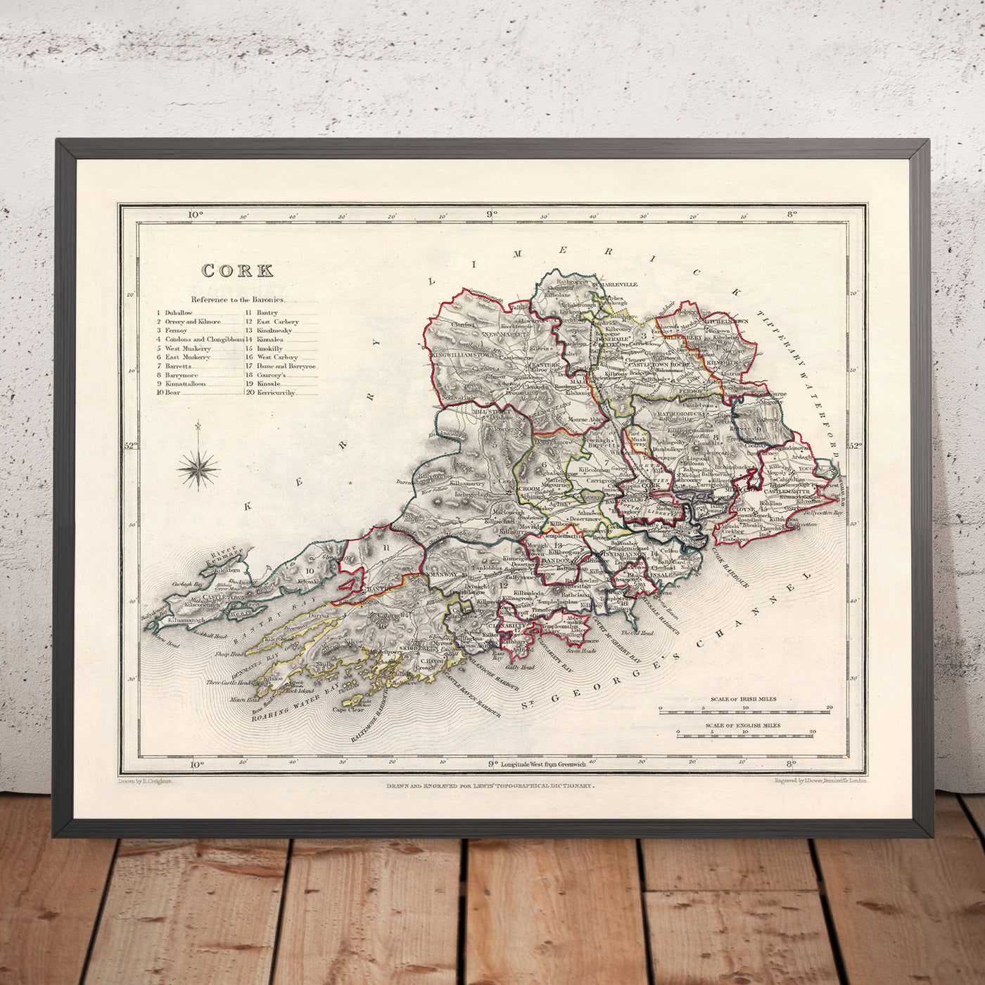 Alte Karte der Grafschaft Cork von Samuel Lewis, 1844: Cobh, Kinsale, Blarney Castle, Fota House, Mizen Head