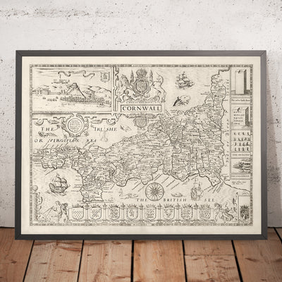 Old Map of Cornwall in 1611 by Speed - Penzance, St Ives, Plymouth, Lands End, Padstow