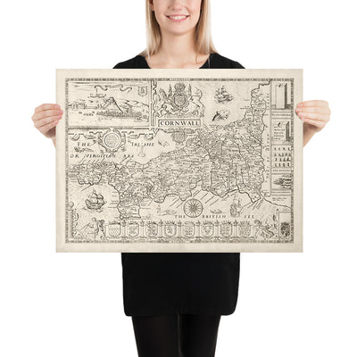 Old Map of Cornwall in 1611 by Speed - Penzance, St Ives, Plymouth, Lands End, Padstow