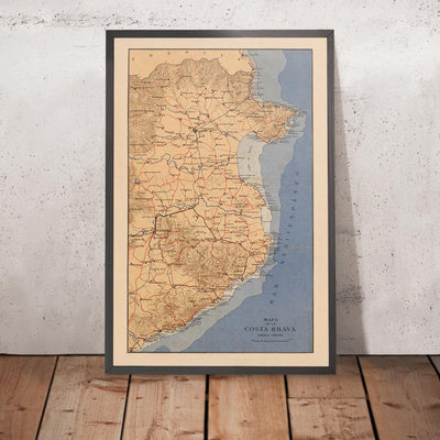 Old Map of Costa Brava by Dolcet in 1950 - Girona, Figueres, Tossa de Mar, Lloret de Mar, Blanes