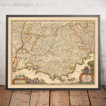 Old Map of Provence, France by Visscher, 1690: Marseille, Avignon, Cannes, Nice, Parc national des Calanques