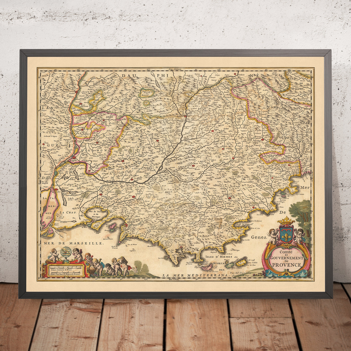 Ancienne carte de Provence, France par Visscher, 1690 : Marseille, Avignon, Cannes, Nice, Parc national des Calanques