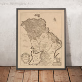 Ancienne carte du comté d'Antrim par Petty, 1685 : Belfast, Carrickfergus, Lisburn, Randalstown 