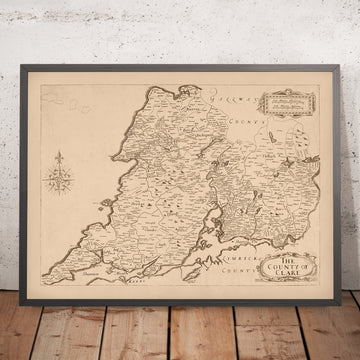 Old Map of County Clare by Petty, 1685: Bunratty Castle, Cliffs of Moher, The Burren, Loop Head, Kilrush