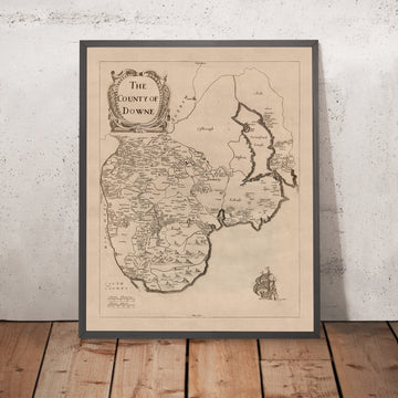 Old Map of County Down by Petty, 1685: Bangor, Donaghadee, Hillsborough, Mourne Mountains, Tollymore