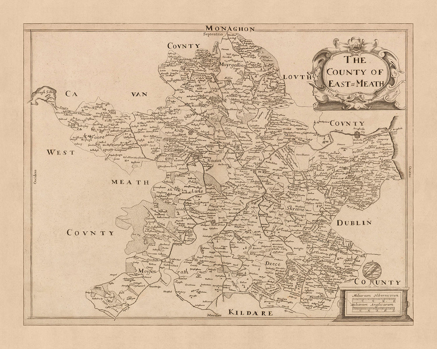 Old Map of County Meath (East Meath) by Petty, 1685: Trim, Navan, Kells, Ashbourne, Drogheda, Skerries