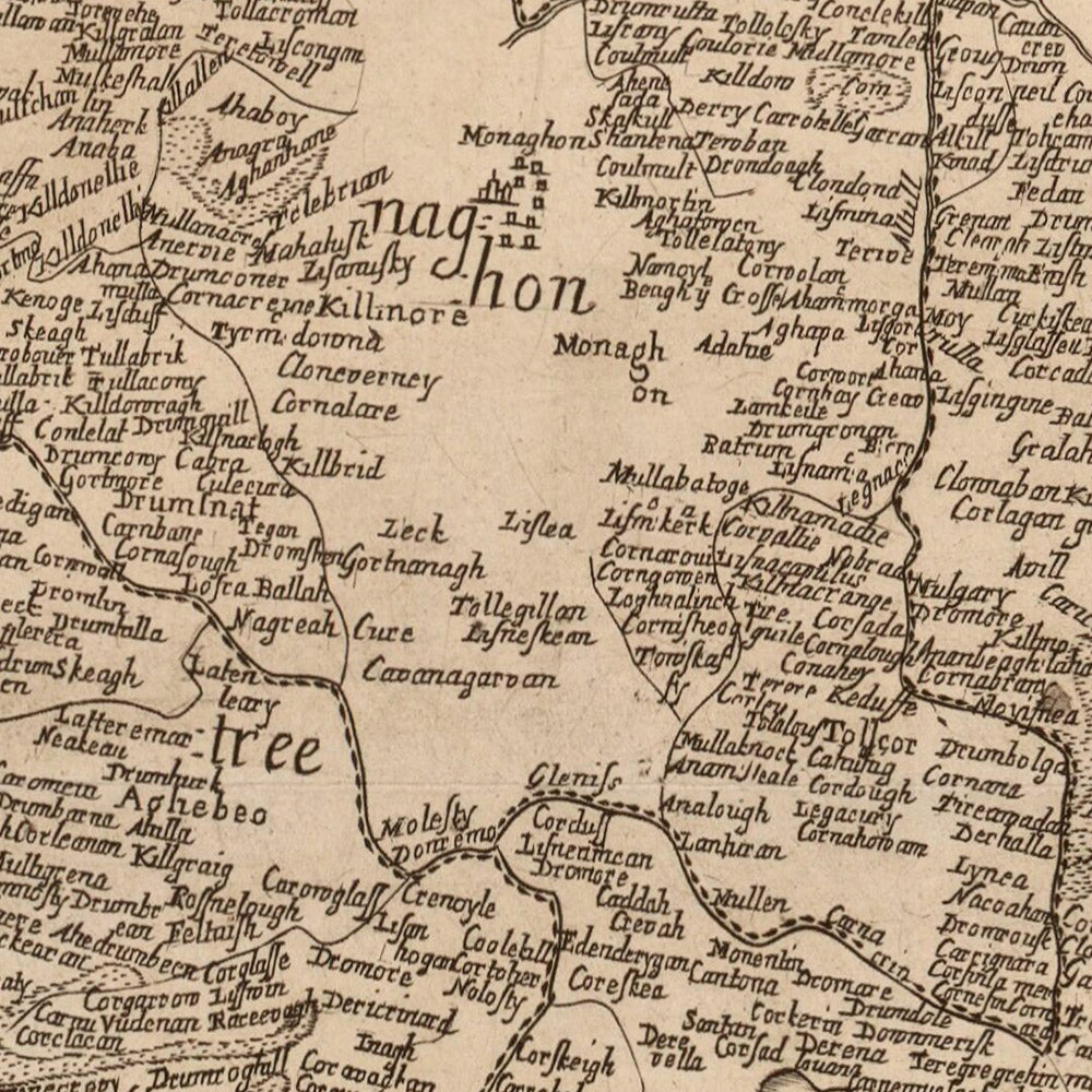 Old Map of County Monaghan, 1685: Monaghan, Glaslough, Castleblaney, Clones, Ballybay