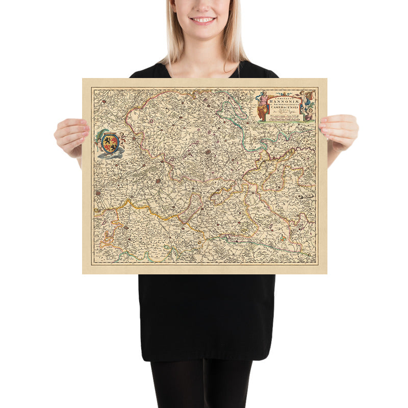 Carte ancienne du Comté de Hainaut et de l'Archevêché de Cambrai par Visscher, 1690 : Charleroi, Mons, Cambrai, Parc l'Avesnois, Parc Scarpe-Escaut