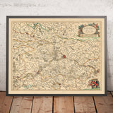 Old Map of County of Namur, Belgium by Visscher, 1690: Charleroi, Dinant, Sambreville, Huy, Gembloux
