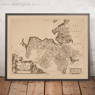Mappa antica della contea di Sligo di Petty, 1685: Boyle, Knocknarea, Lough Gill, Benbulben, Monti Ox 