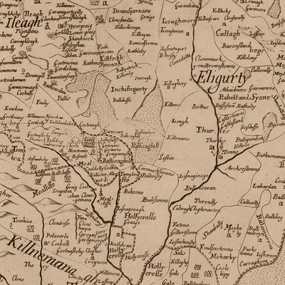Old Map of County Tipperary by Petty, 1685: Cashel, Clonmel, Fethard, Nenagh, Roscrea