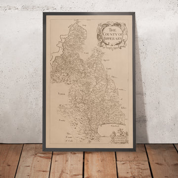 Ancienne carte du comté de Tipperary par Petty, 1685 : Cashel, Clonmel, Fethard, Nenagh, Roscrea