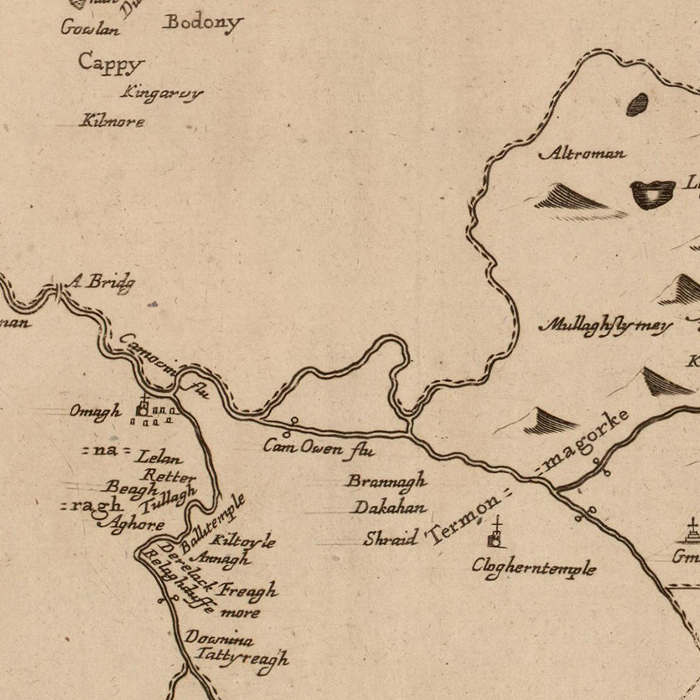 Old Map of County Tyrone by Petty, 1685: Strabane, Omagh, Sperrin Moun ...