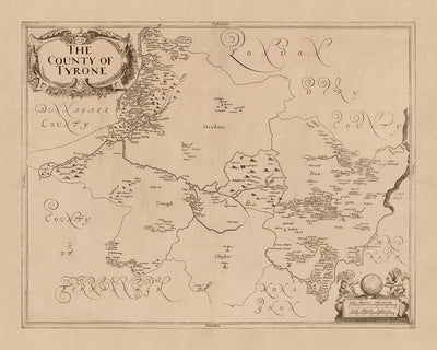 Old Map of County Tyrone by Petty, 1685: Strabane, Omagh, Sperrin Mountains, Ulster Canal, Lough Neagh