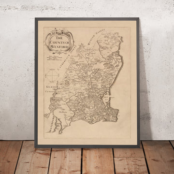 Old Map of County Wexford by Petty, 1685: Clonmines, Enniscorthy, New Ross, Bannow, Duncormick