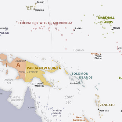 Modern World Map: Political Borders, Robinson Projection, Capitals & Major Cities