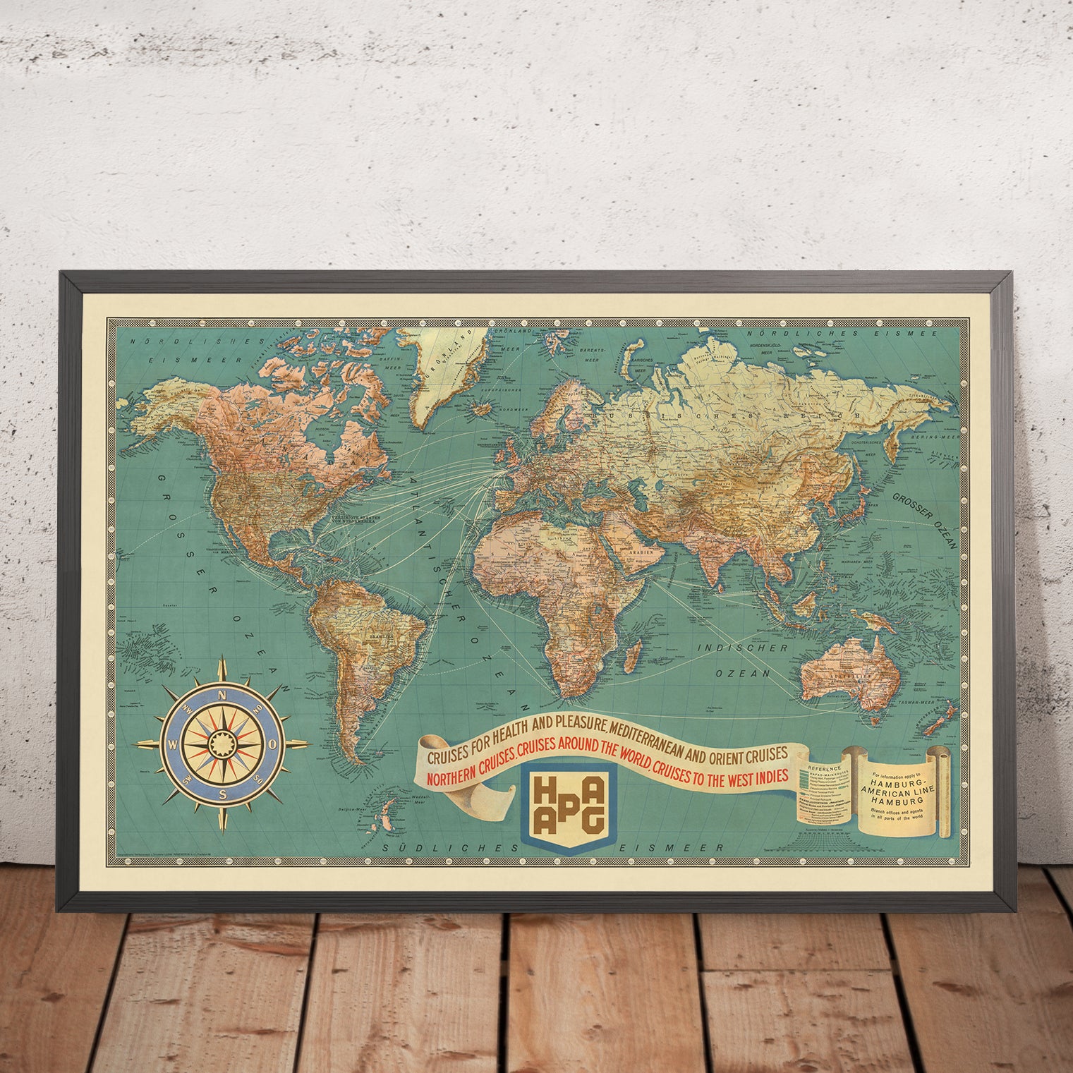 Old World Map of Cruise amp Airship - Cruiseairshipworldmap193136x24 Mockupframe 