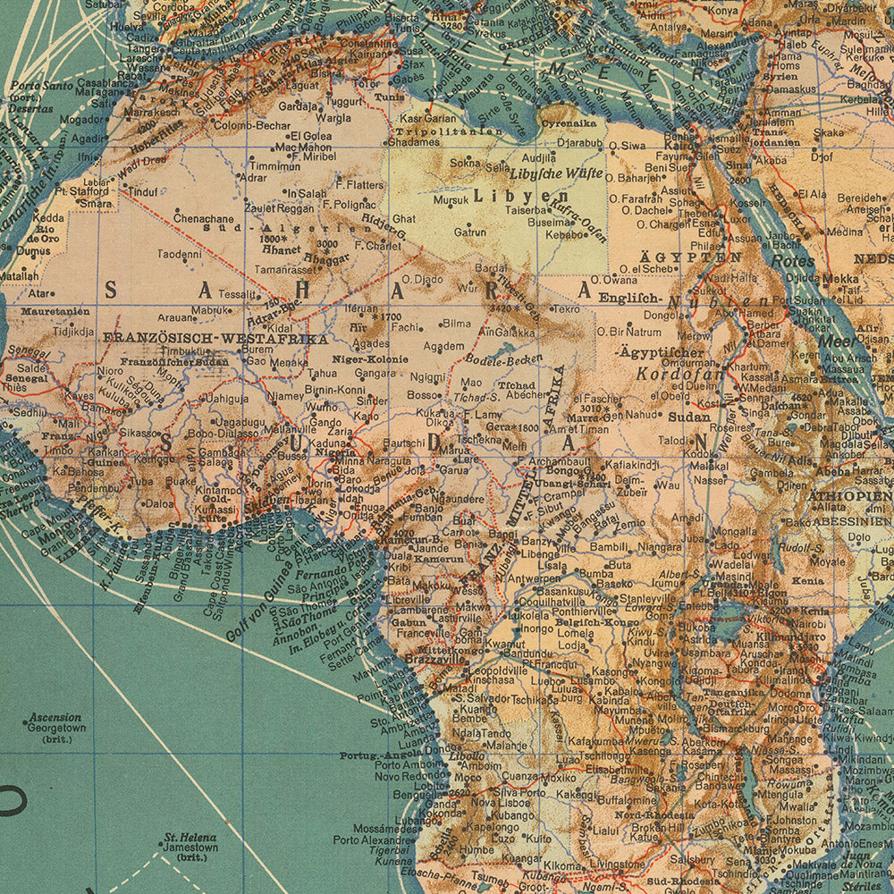 Zepplin Map Old World Map of Cruise & Airship Routes, 1931: HAPAG, Zeppelin Routes ...