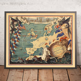 Mapa del Crucero de Coronación del Viejo Cunard Caronia, 1953: Londres, París, Roma, Gibraltar, Atenas 