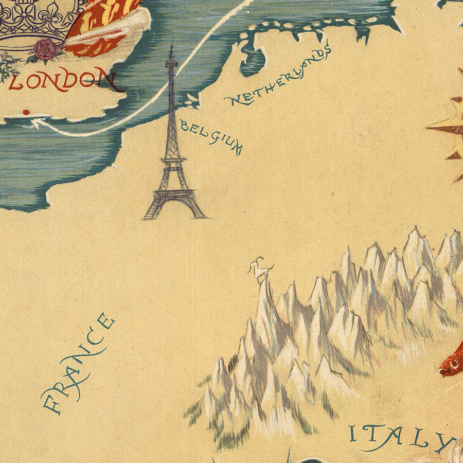 Alte Cunard Caronia Krönungskreuzfahrtkarte, 1953: London, Paris, Rom, Gibraltar, Athen 