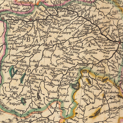 Mapa antiguo del río Danubio: Visscher, 1690: Boca a la fuente, Viena, Budapest, Praga, Bucarest, Zagreb