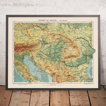 Mappa antica del fiume Danubio in Europa di Kartographia Winterthur, 1921: Monaco, Vienna, Belgrado, Budapest, Bucarest 